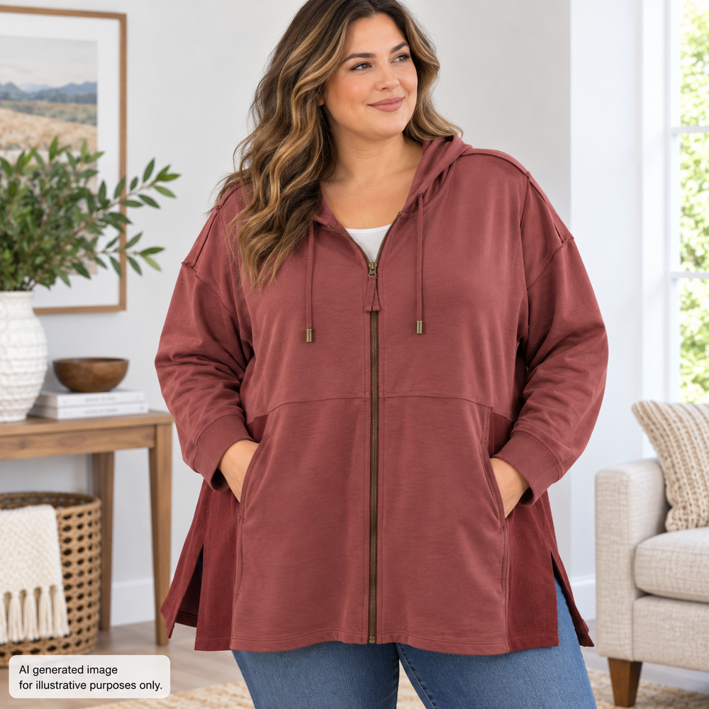 LOGO Lounge Hoodie Womens 3X Red Maroon Full Zip Long Sleeve Casual Layering